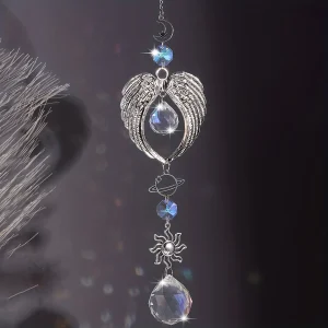 1pc Crystal Alloy Hanging Decoration Gift Angel Wings Home Gardening Decorative Glass Prism Wind Chime