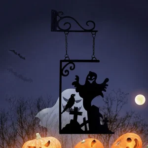 Halloween Decoration Ghost Metal Silhouette, Ghost Figurine Decor for Party Decor, Perfect Halloween Decor Hanging Sign,No Power